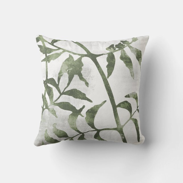 Almofada Sage Olive Green Botanical Stems and Leaves (Verso)