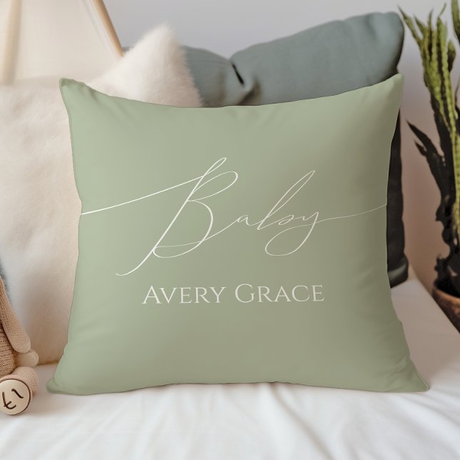 Almofada Sage Verde Caprichoso Com Nome de Bebê (Criador carregado)