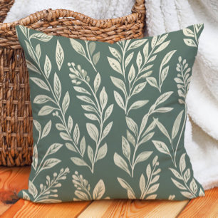 Almofada Sage Verde Creme Folhas Botânico Casa de Campo
