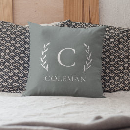 Almofada Sage Verde Rústico Monograma Inicial Para Uso Inte