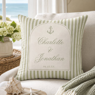 Almofada Sage Verde Ticking Listra Nomes de Casal Personali