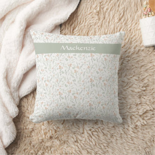 Almofada Sage Watercolor Flor Silvestre Nome Personalizado