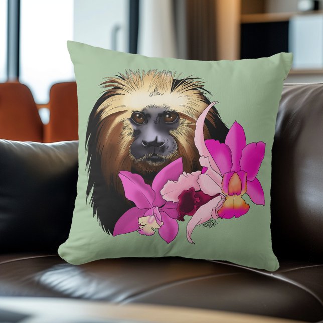 Almofada Sagui Floral de Cabeça Dourada (Criador carregado)