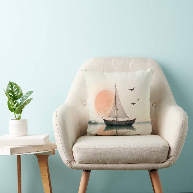 Almofada Saiboat Sunset com gaivotas (Cadeira)