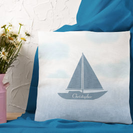 Almofada Sailboat Blue Watercolor
