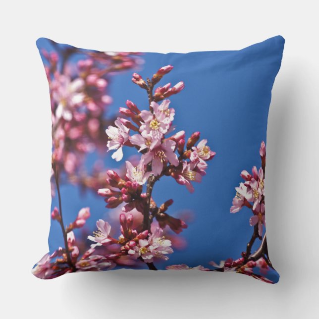 Almofada Sakura Cherry Blossoms tocando azul (Frente)