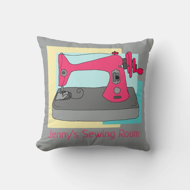 Almofada Sala de costura, máquina de costura de safra, pers (Frente)