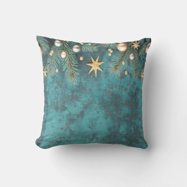 Almofada Salas de Natal Estrelas Ramificações Vintage Lâmin (Frente)