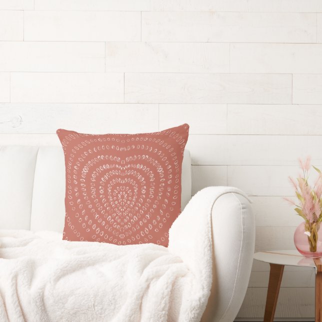 Almofada Salmão Orange Concentric White Hearts Boho (Sofá)