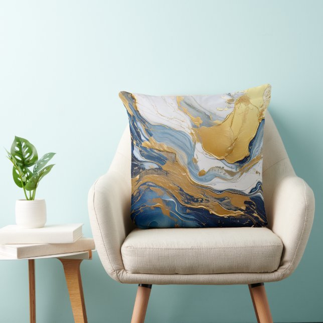 Almofada Salpico Ousado de Dourado e Azul (Cadeira)