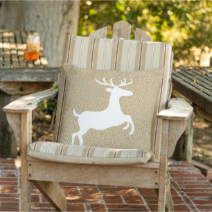 Almofada Saltando Deer No Faux Jute Linen Look