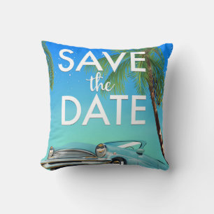 Almofada Salve a data carro antigo e alianças de casamento.
