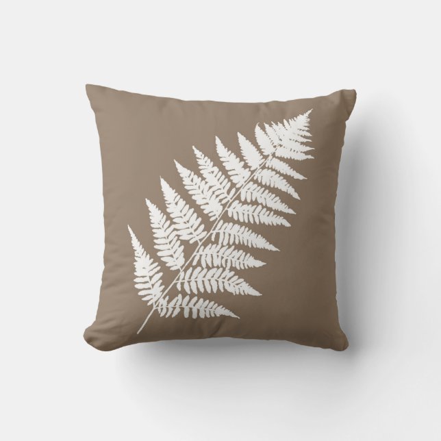 Almofada Samambaia 1 da floresta, Taupe Tan e branco (Frente)