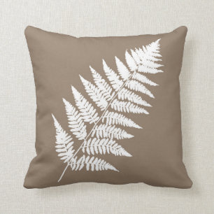 Almofada Samambaia 1 da floresta, Taupe Tan e branco