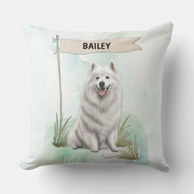 Almofada Samoyed Aquarela Cachorro Personalizado (Frente)