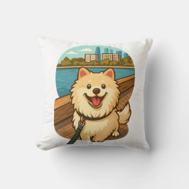 Almofada Samoyed Feliz Passeando pela Orla da Cidade