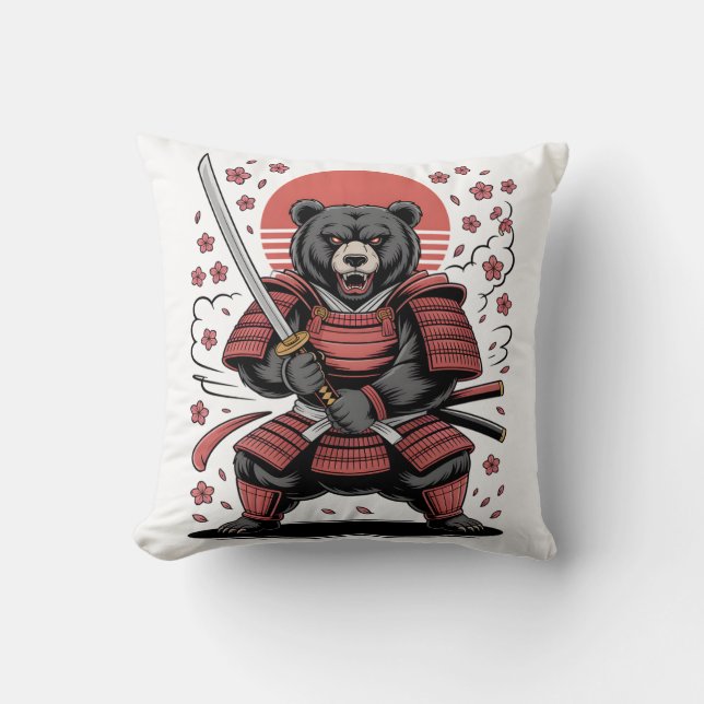 Almofada Samurai Bear Throw Pillow 16" x 16" (Frente)