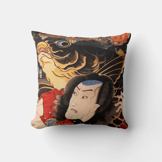 Almofada Samurai e peixes japoneses de Koi (Frente)