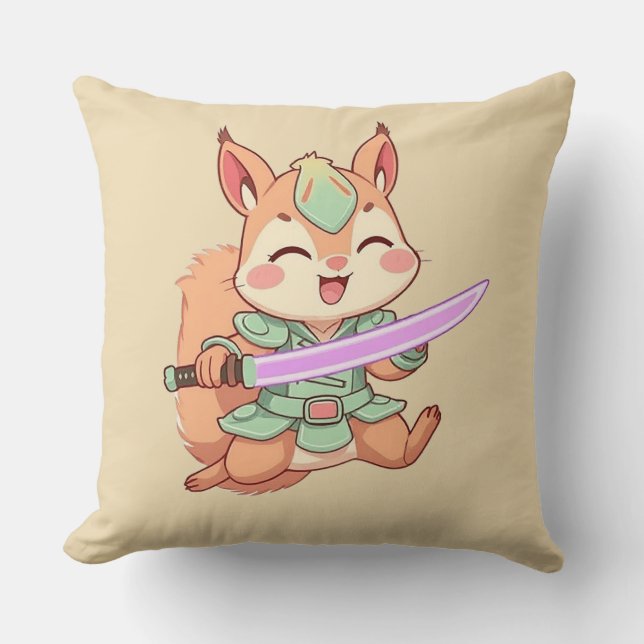 Almofada Samurai Esquilo Kawaii. (Frente)