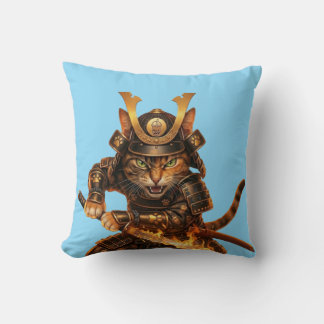 Almofada Samurai Orange Cat - Japanese Art Throw Pillow