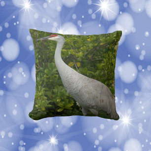 Almofada Sandhill Crane Bird em frente a Greenery Foto