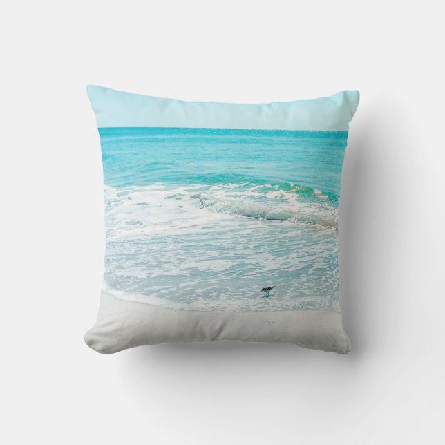 Almofada Sandpiper Tropical Florida Beach Sand Ocean Waves (Frente)