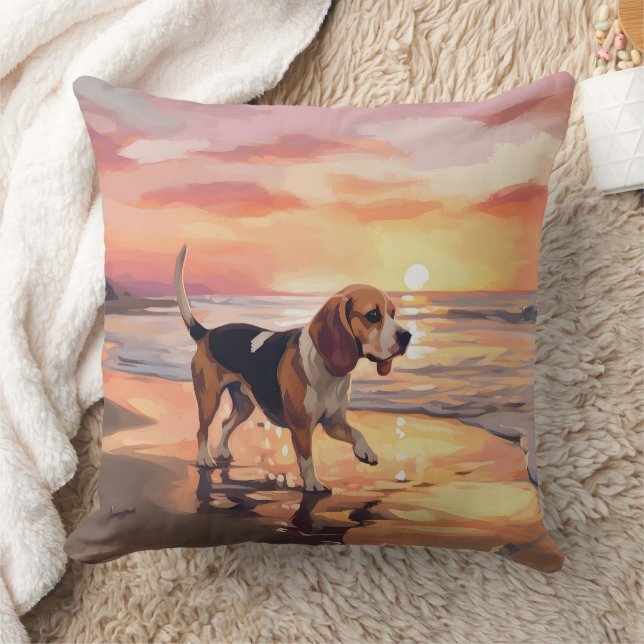 Almofada Sandy Paws Beagle Dog em Beach Sunset (Cobertor)