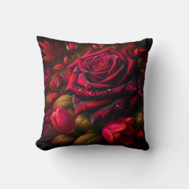 Almofada "Sangue de tirar o fôlego: Gotas de chuva, Rosas e
