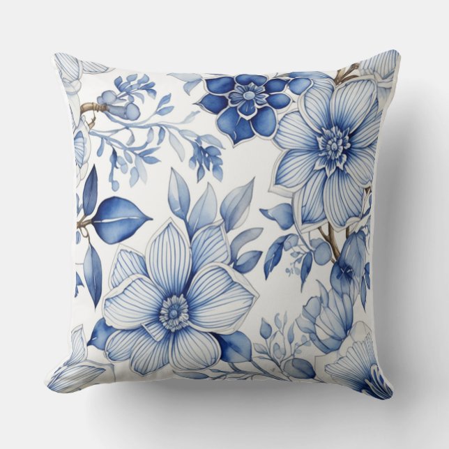 Almofada Sangue Tranquilo: Arte Abstrato Azul Flor de Sopro (Frente)