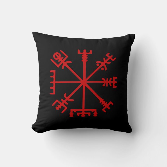 Almofada Sangue Vegvísir vermelho (compasso de Viking) (Frente)