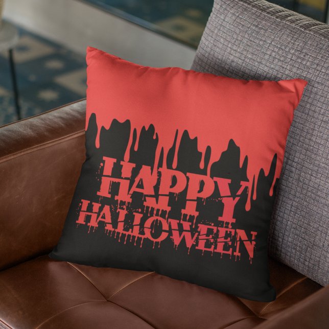 Almofada Sangue Vermelho Spooky Derrubando Feliz Dia das Br (Spooky Red Blood Dripping Happy Halloween Throw Pillow
)