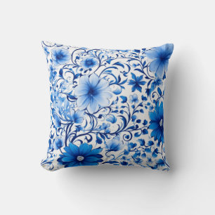 Almofada Sangue Whimsical Elegância em Azul e Branco