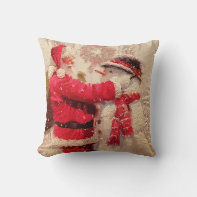 Almofada Santa claus and snowman in snowfall (Frente)