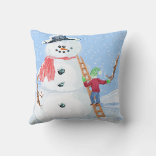 Almofada Santa Claus Helper Construindo Um Bobo Neve