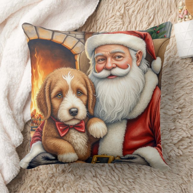 Almofada Santa Claus Holding Bernedoodle Christmas Art (Cobertor)