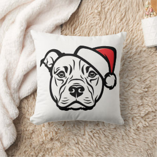 Almofada Santa Paws: Cão AmStaff com Chapéu Festivo