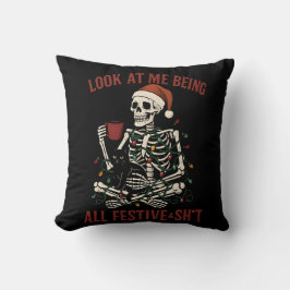 Almofada Santa Skeleton with Cat Holiday Snark