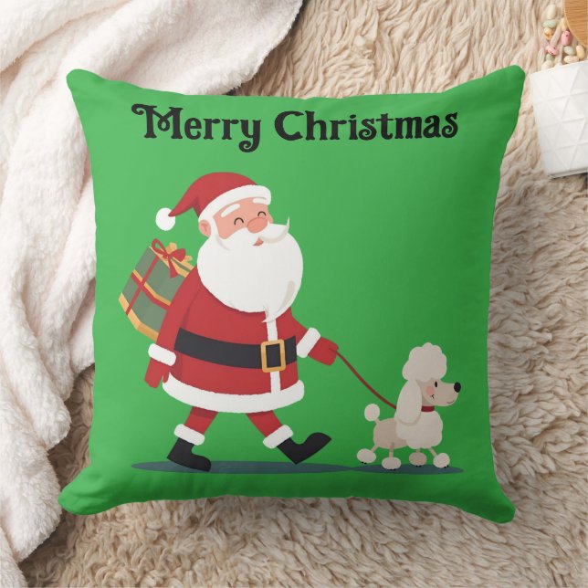 Almofada Santa walking a poodle Christmas Throw Pillow (Cobertor)