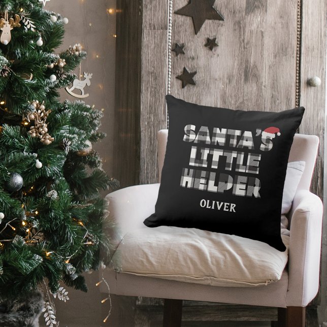 Almofada Santa's little helper Personalized  (santa's little helper personalized pillow. black and white plaid check)