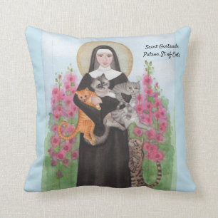 Almofada Santo Gertrude Patron Rua de Gatos Travesseiro dec
