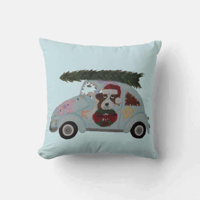 Almofada São Bernardo em carro hippie no Natal (Frente)