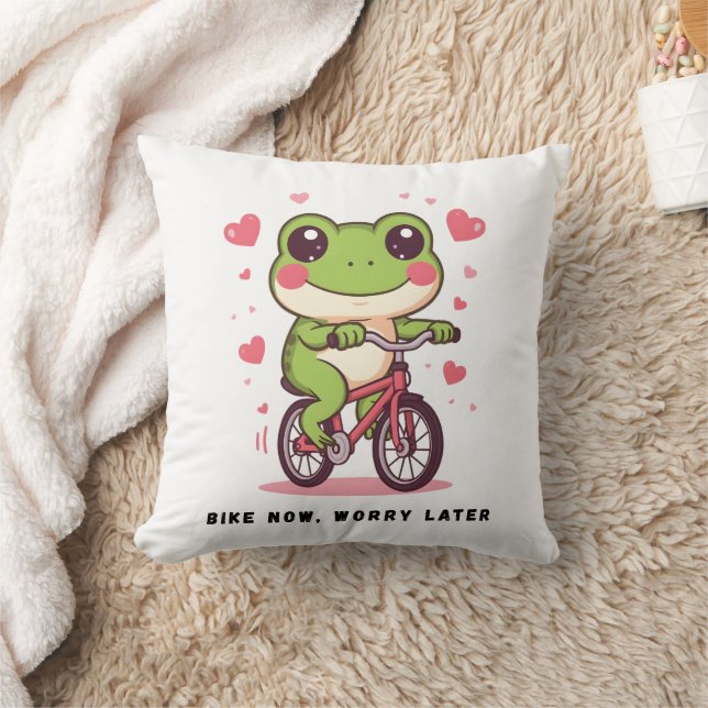 Almofada Sapo Fofo Andando de Bicicleta | Presente Engraçad (Cobertor)