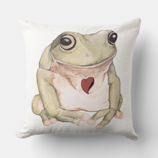 Almofada Sapo verde desenhado à mão (Frente)