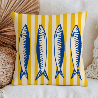 Almofada Sardinhas Azuis em Listras Amarelas Náutica Modern