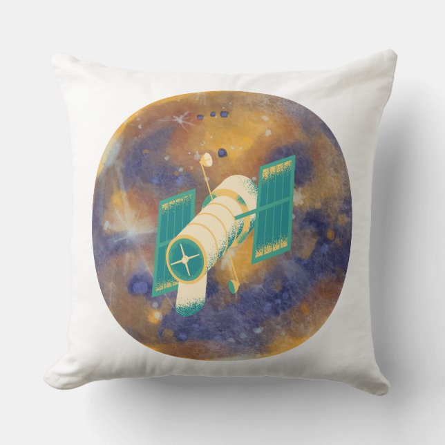 Almofada Satélite Espacial Orbitando Planeta Cósmico Circul (Frente)