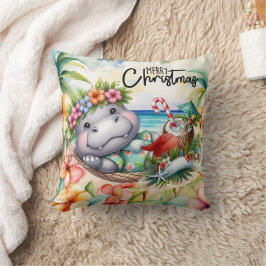 Almofada Saudação de Natal do Hipopótamo no Havaí