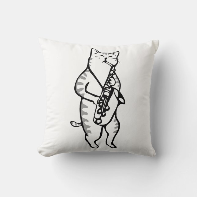 Almofada Saxofone Instrumento Música Jazz Cat T-Shirt (Frente)