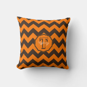 Almofada SC Monograma Chevron,Travesseiro Quadrado Laranja-