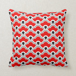 Almofada Scallops chineses de Deco, vermelho, cinza, preto