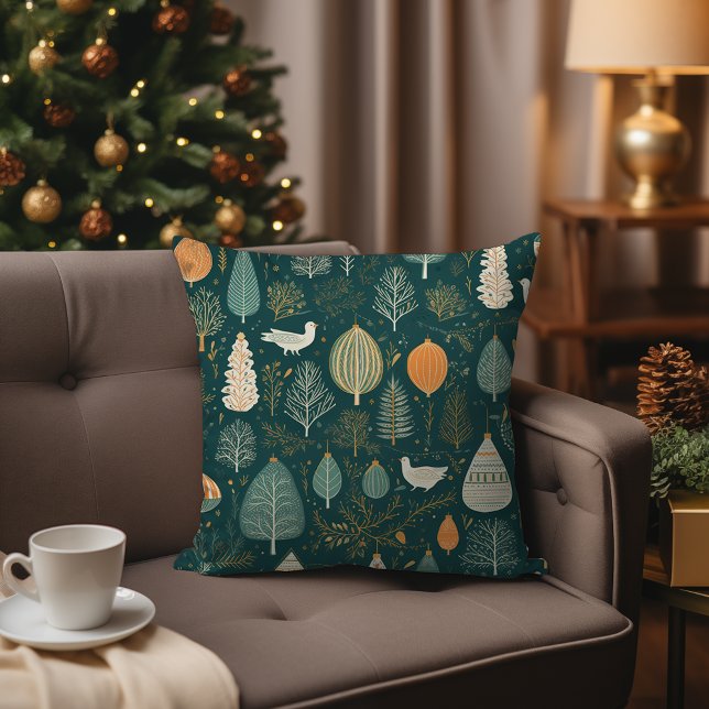 Almofada Scandi Sage Green Nordic Hygge Woodland Natal (Nordic Scandinavian Sage Green Woodland Christmas Forest Throw Pillow – Modern Abstract Fir Trees)